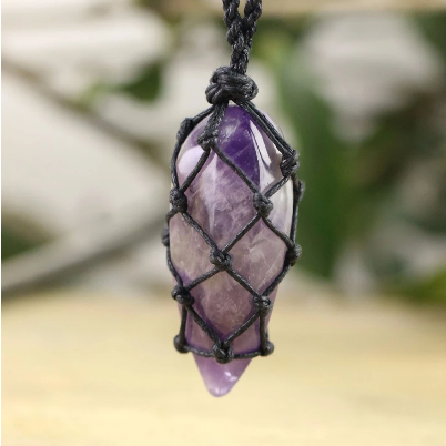 Natural Amethyst Stone Hemp Rope Necklace