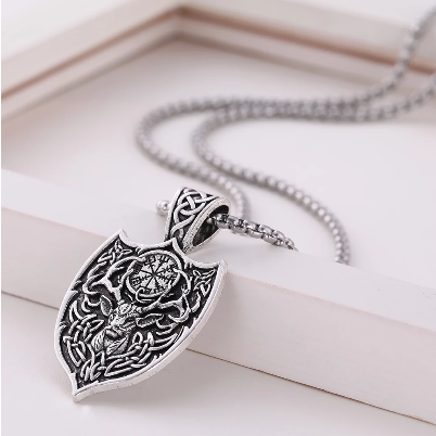 Stag Shield (Protect Health) Viking Talisman Amulet Necklace