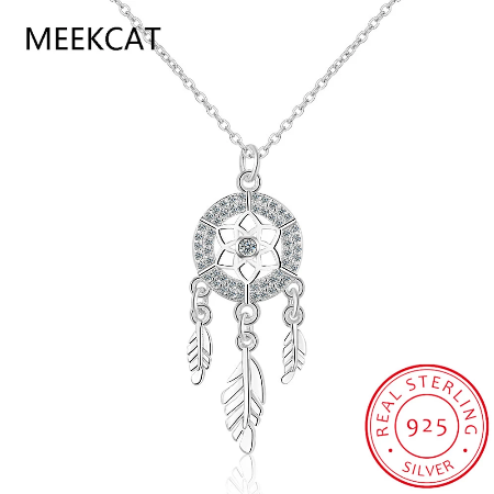 Meekat Genuine 925 Sterling Silver Dream Catcher Pendant Necklace