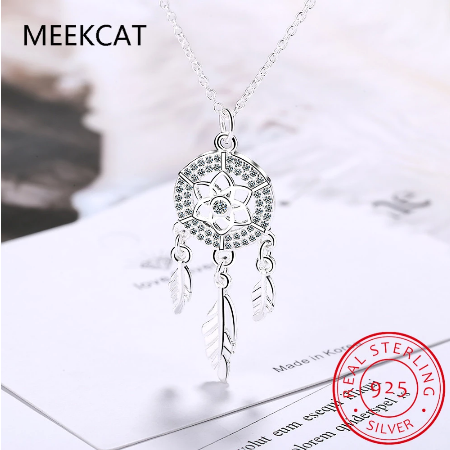Meekat Genuine 925 Sterling Silver Dream Catcher Pendant Necklace