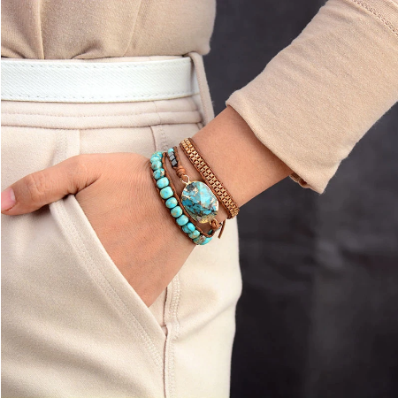 Turquoise Leather Boho Wrap Bracelet