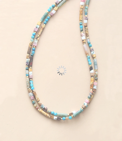 Dual Band Semi-Precious Stone 18" Necklace/Choker (Tan/Blue)