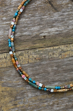 Dual Band Semi-Precious Stone 18" Necklace/Choker (Tan/Blue)