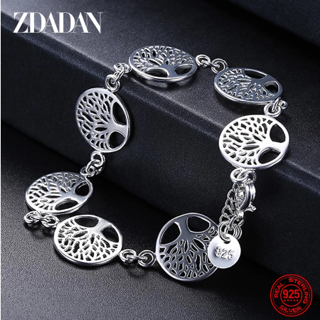 925 Sterling Silver Tree Of Life Chain Charm Bracelet