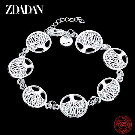 925 Sterling Silver Tree Of Life Chain Charm Bracelet