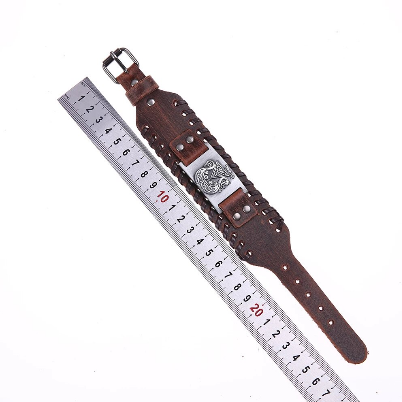 Viking Dragon Ship Leather Bracelet (Brown)