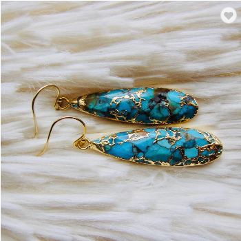 Genuine Turquoise Earrings Gold Plated