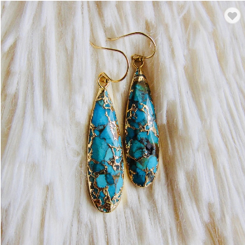 Genuine Turquoise Earrings Gold Plated