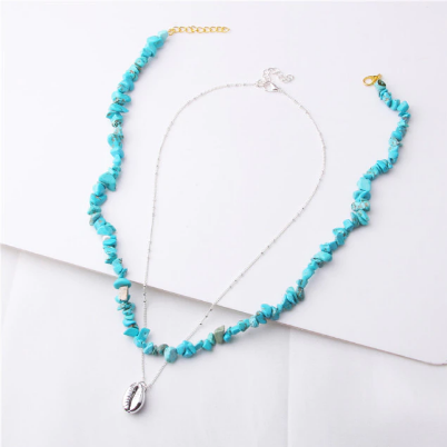 Bohemian Multilayer Blue Turquoises or Red Coral Stone Handmade Necklace