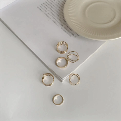Minimalist Smooth Gold or Black Geometric Metal Rings (6 rings)