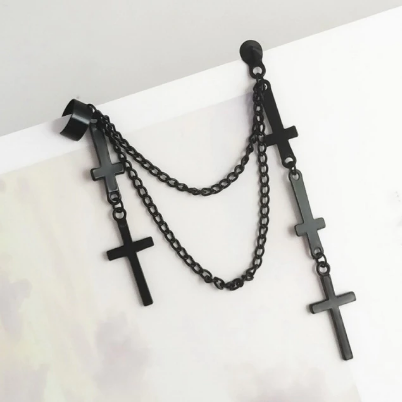 Punk Gothic Cross Exaggerated Metal Chain Drop Dangle Earrings