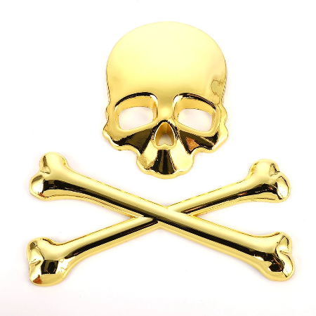 Skull And Cross Bones Metal Decal (Gold or Silver)