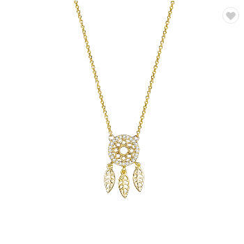 925 Sterling Silver Dreamcatcher Pendant Necklace 18K Gold Plated