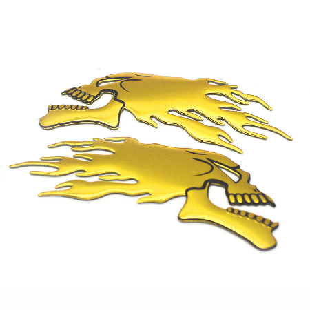 3D Flaming Skull Raised Gold Decal