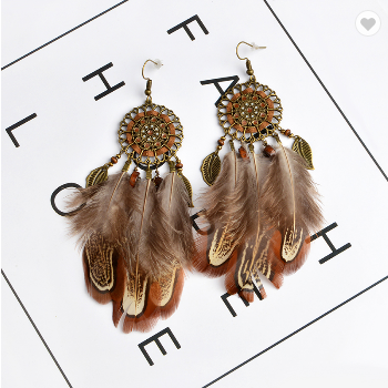 Native American Boho Style Feathered Earrings