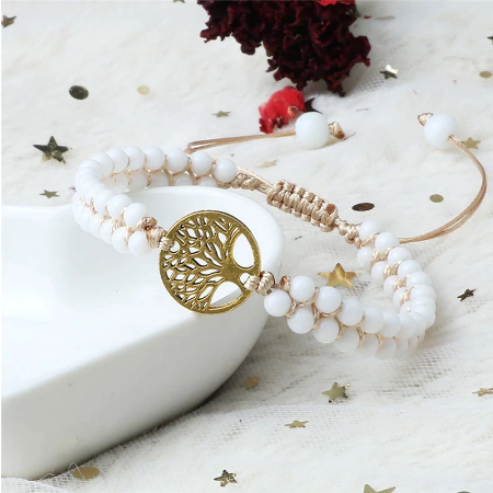 Tree of Life Handmade White Porcelain Boho Braided Bracelet