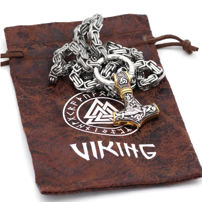 Dual Wolf Head Necklace Mix Gold Cross Norse Amulet Pendant