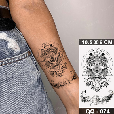 Native Wolf Tribal Henna Pattern Temporary Tattoo