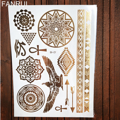 Egyptian Colorful Gold Henna Pattern Temporary Tattoo