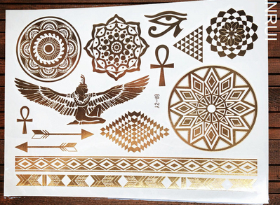Egyptian Colorful Gold Henna Pattern Temporary Tattoo