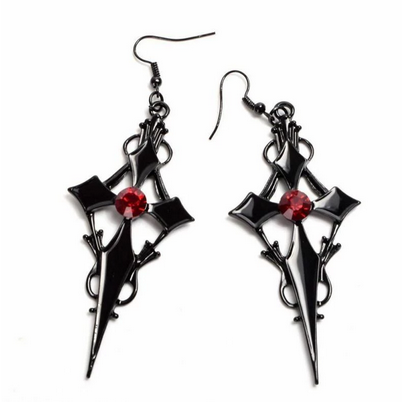 Goth Vampire Cross Earrings Necklace Set