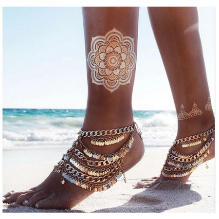 Arab / Indian Gold and Silver Henna Pattern Temporary Tattoo