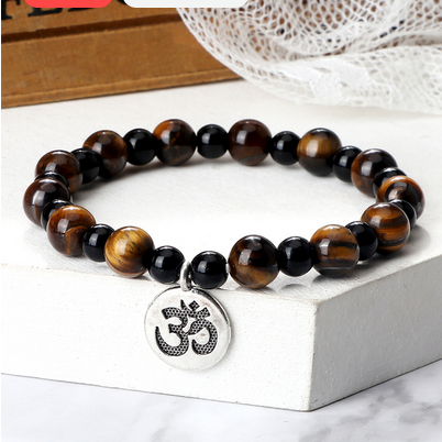 Om Sacred Symbol Natural Tiger Eye Stone Bracelet (3 Types)