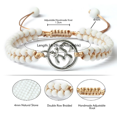 Om Sacred Symbol Natural White Onyx Alabaster 4mm Stone Bracelet (2 Types)