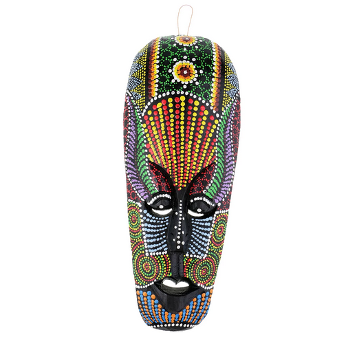 African Totem Mask - Wood Carved - Hand Painted 12"