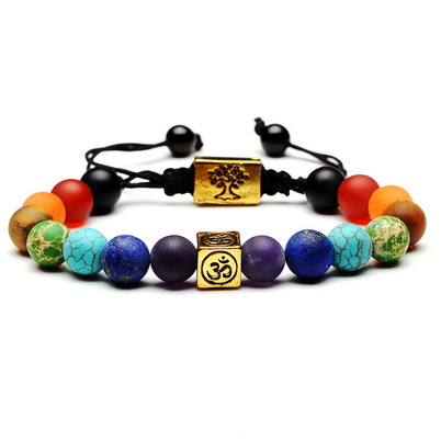 Chakra Natural Stone Bracelet W/ Sacred Om and Tree Of Life Symbols (2 styles)
