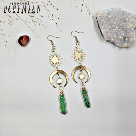 Witchy Celestial Green Aura Quartz Crystal Earrings