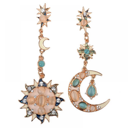 Star Sun Moon Rhinestone Crystal Dangle Stud Earrings