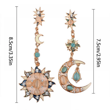 Star Sun Moon Rhinestone Crystal Dangle Stud Earrings