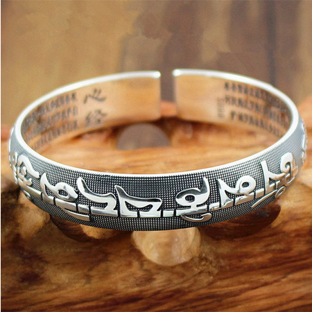 Six-Character Mantra Sutra Bangle (Tibetan Silver, dark or light)