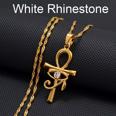 Ancient Egypt Horus Eye Ankh 18K Gold Plated Rhinestone Necklace (3 Colors)