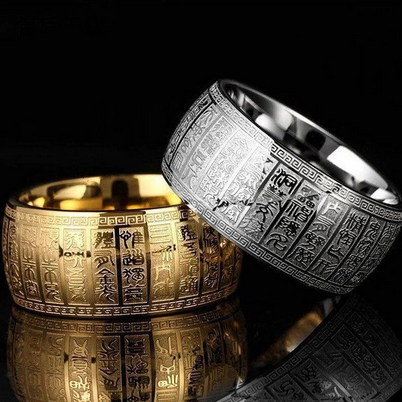 Powerful Carved Ancient Chinese Buddha Taoist Scripture Ring