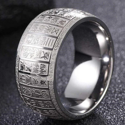 Powerful Carved Ancient Chinese Buddha Taoist Scripture Ring