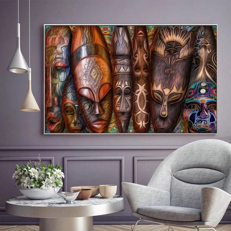 African Kuba Face Masks Canvas Wall Poster - No Frame