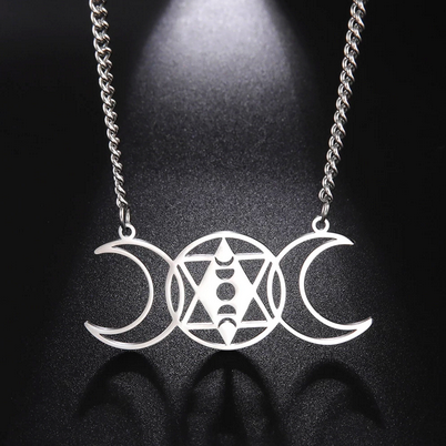 Wiccan Triple Goddess Moon Phase Hexagram Necklace
