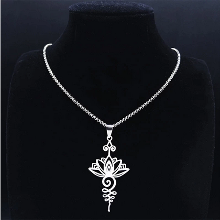 Lotus Flower 19.5" Stainless Steel Necklace