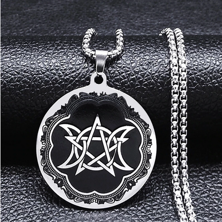 Triple Moon Pentacle19.5" Stainless Steel Necklace