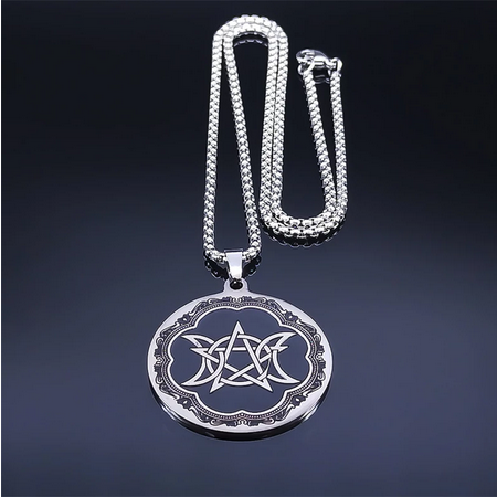 Triple Moon Pentacle19.5" Stainless Steel Necklace