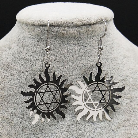Wicca Sun Pentacle SS Drop Earrings