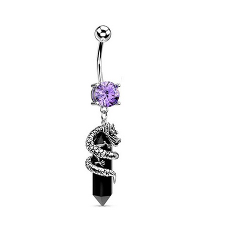 Chinese Dragon Naval Stone Naval Belly Ring (Black or Purple)