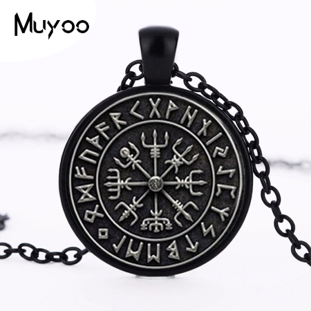 Viking Vegvisir Compass Necklace 20" W/ Rune
