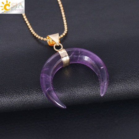 Crescent Moon Stone/Quartz Necklace