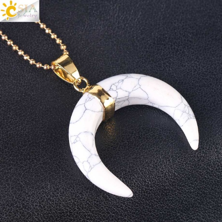 Crescent Moon Stone/Quartz Necklace