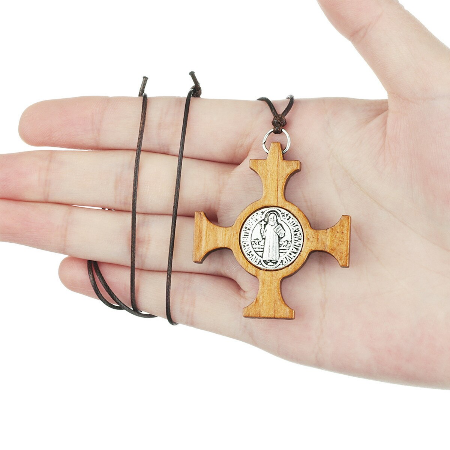 St. Benedict Exorcism Wood Medallion on Rope