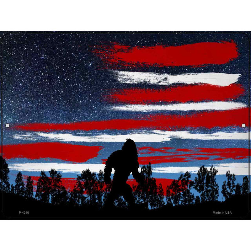 American Flag Bigfoot / Sasquatch Silhouette Metal Sign