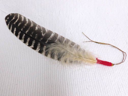 Native American Made Sacred Prayer Feather with Red Wrap